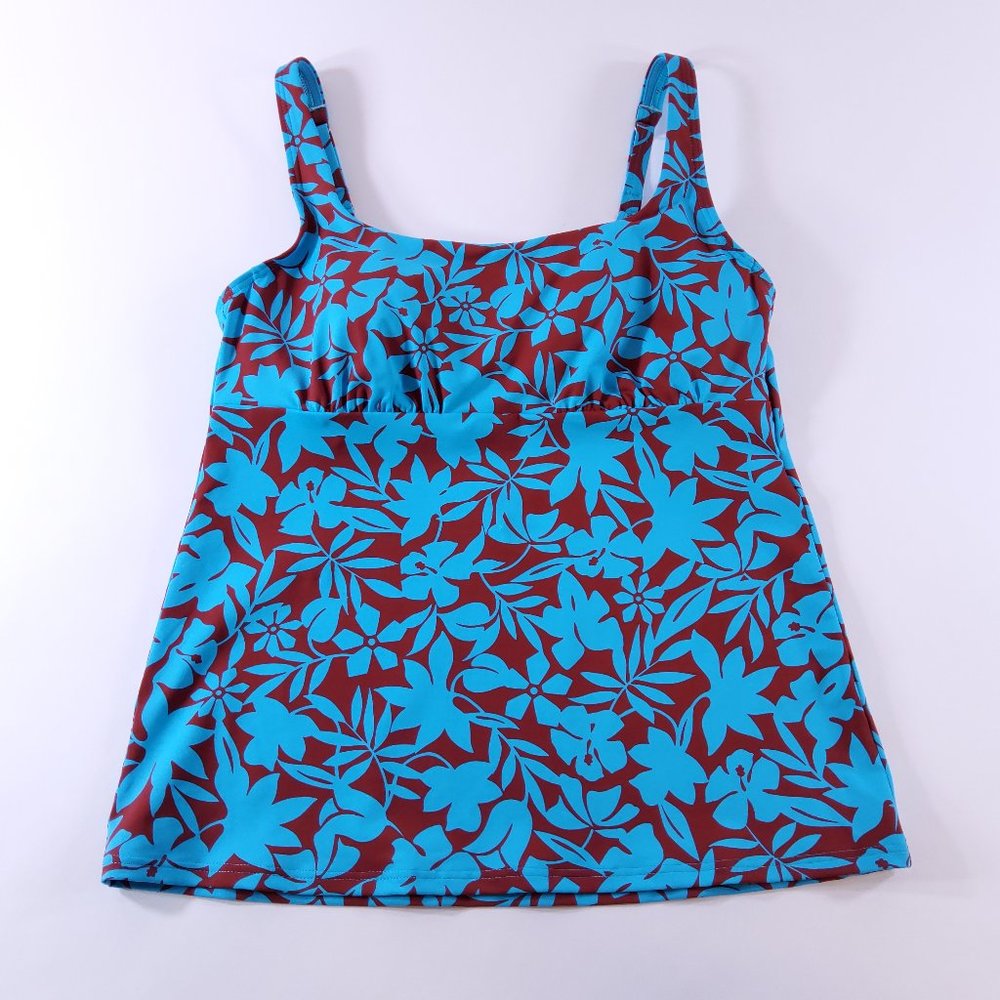 New Lands' End Square Neck Tankini Turquoise Havana Floral 522608 Size 10